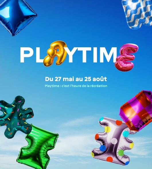 Texte playtime avec ballons de couleur