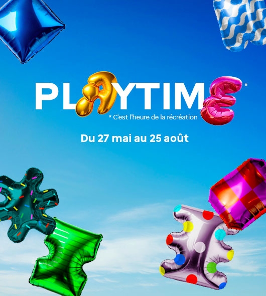 Texte playtime avec des ballons en couleur