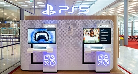Playstation and big screen in the airport terminal