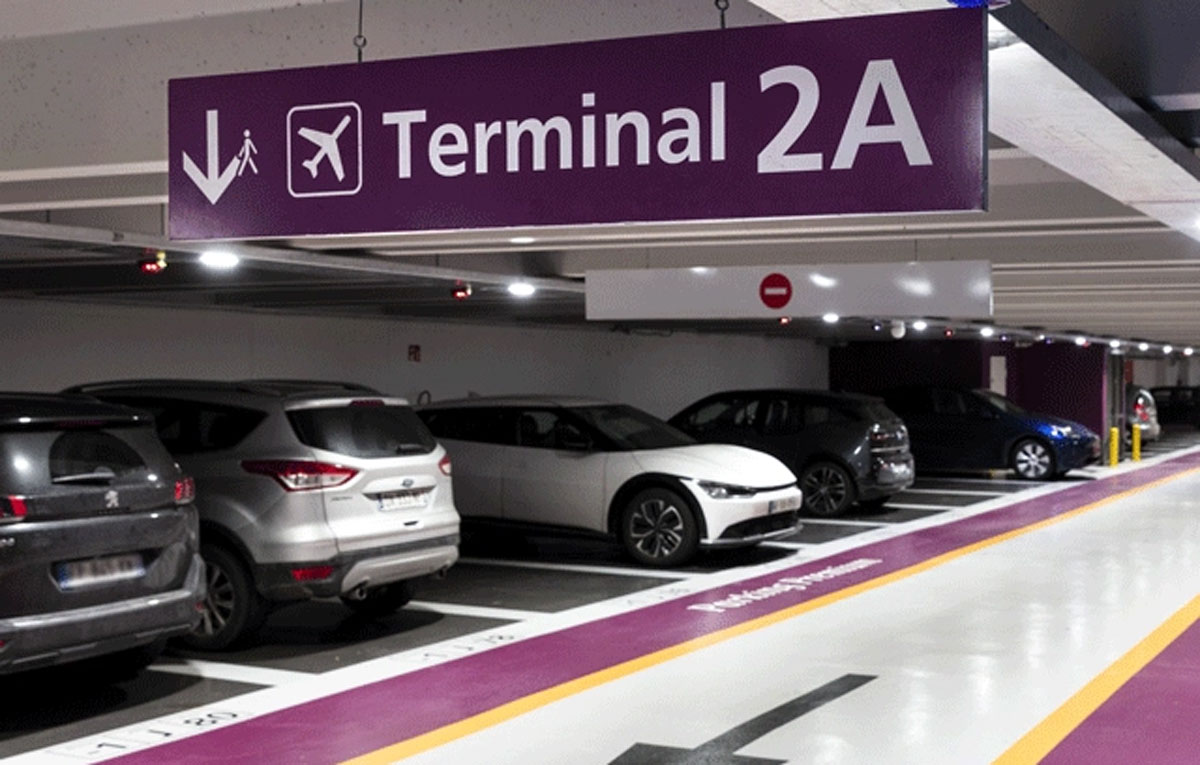 Cars parked in a premium parking lot at Paris Airport